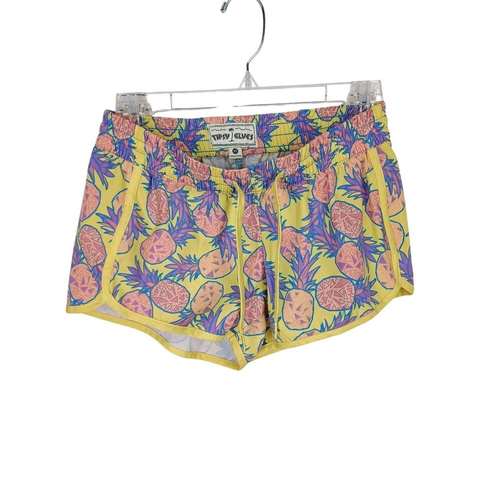Tipsy Elves Womens XS Pineapple Print Yellow Athletic Shorts With Drawstring‎